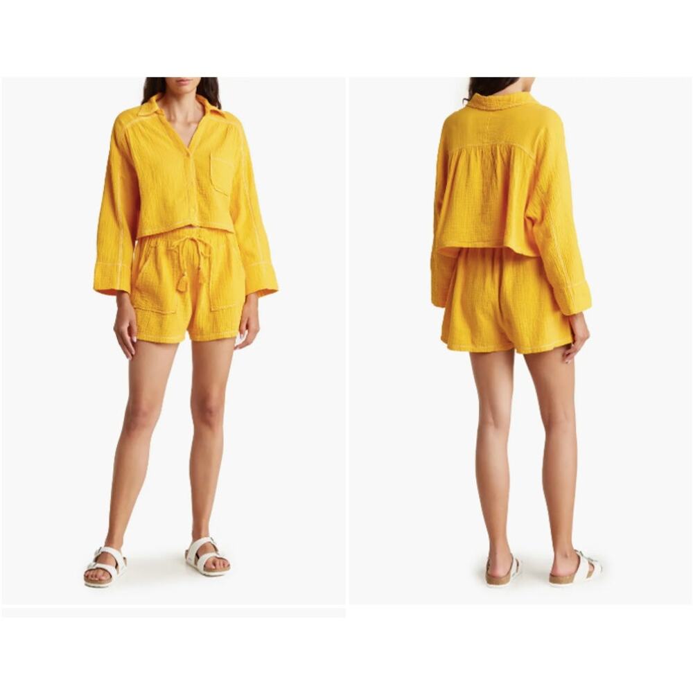 NWT AVEC LES FILLES Cotton Gauze Top & Shorts In Soft Tangerine L